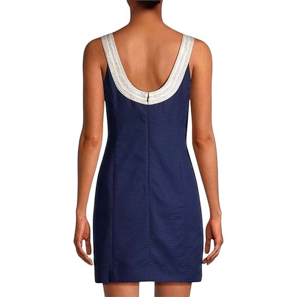 Lilly Pulitzer Valli Navy Shift Mini Dress Silver Gold Metallic Trim 00 - Picture 2 of 15